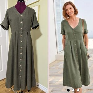 Medium 100% Linen WoolOvers Olive Green Dress, New, but washed!